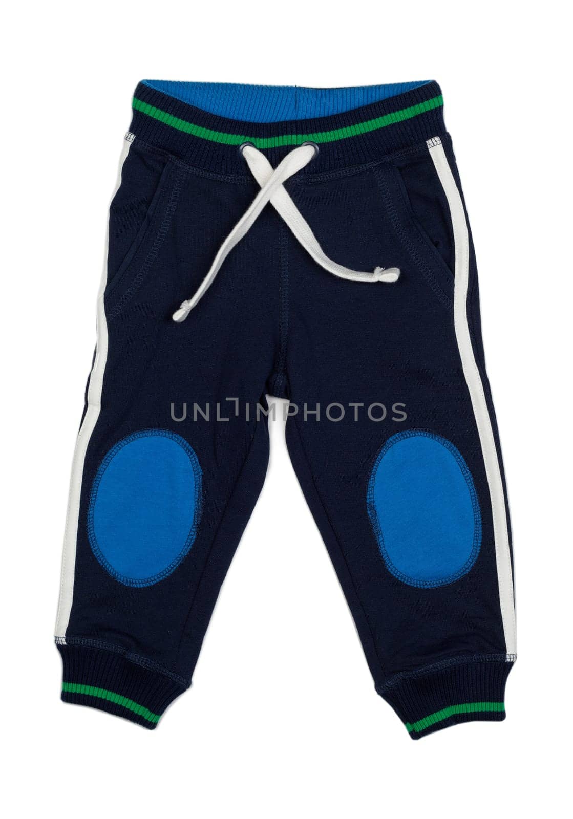 Blue Cotton baby pants. Isolate on white.