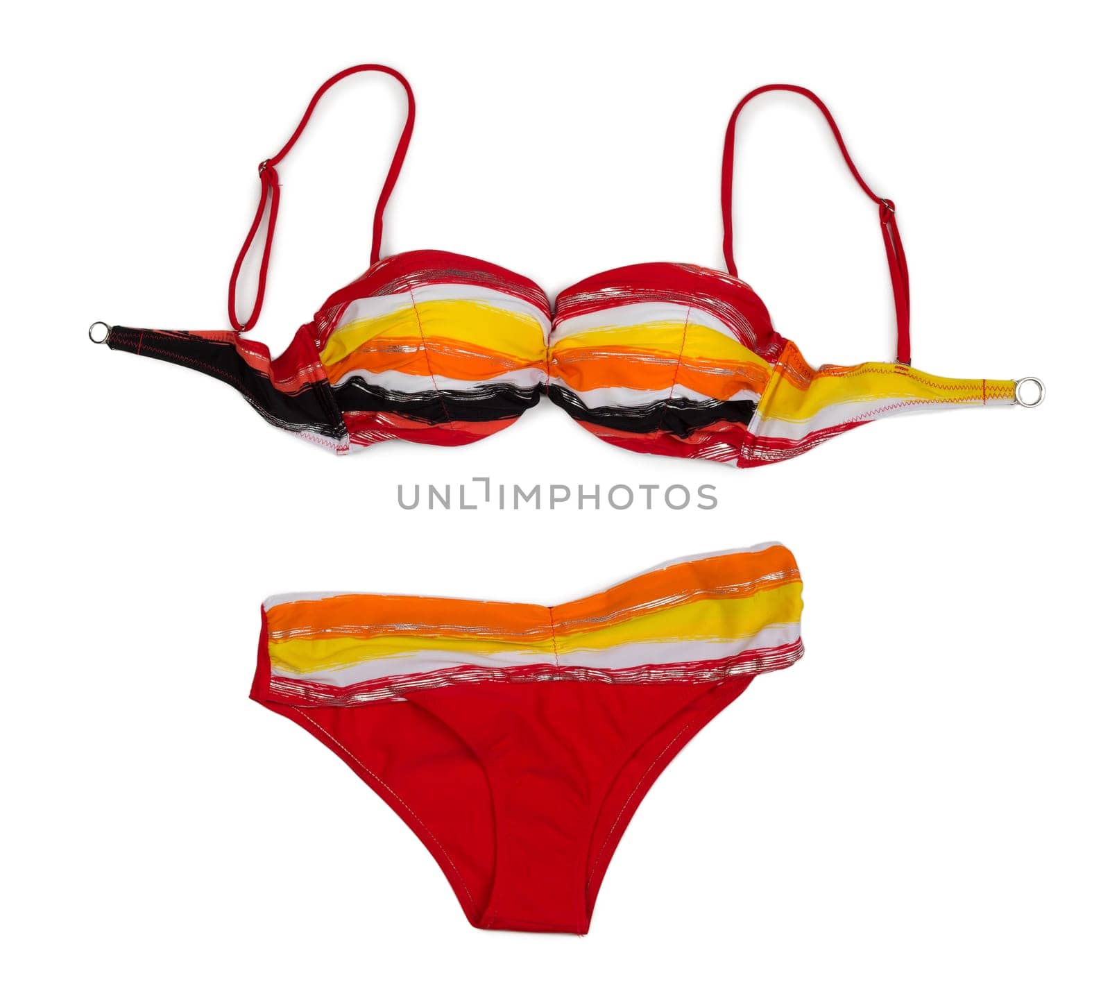Red striped with yellow swimsuit. Isolate on white.