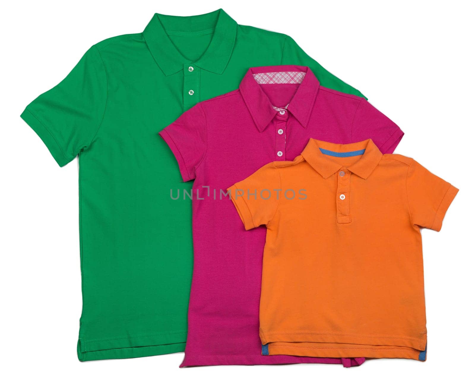 Three colored polo shirt. Isolate on white.