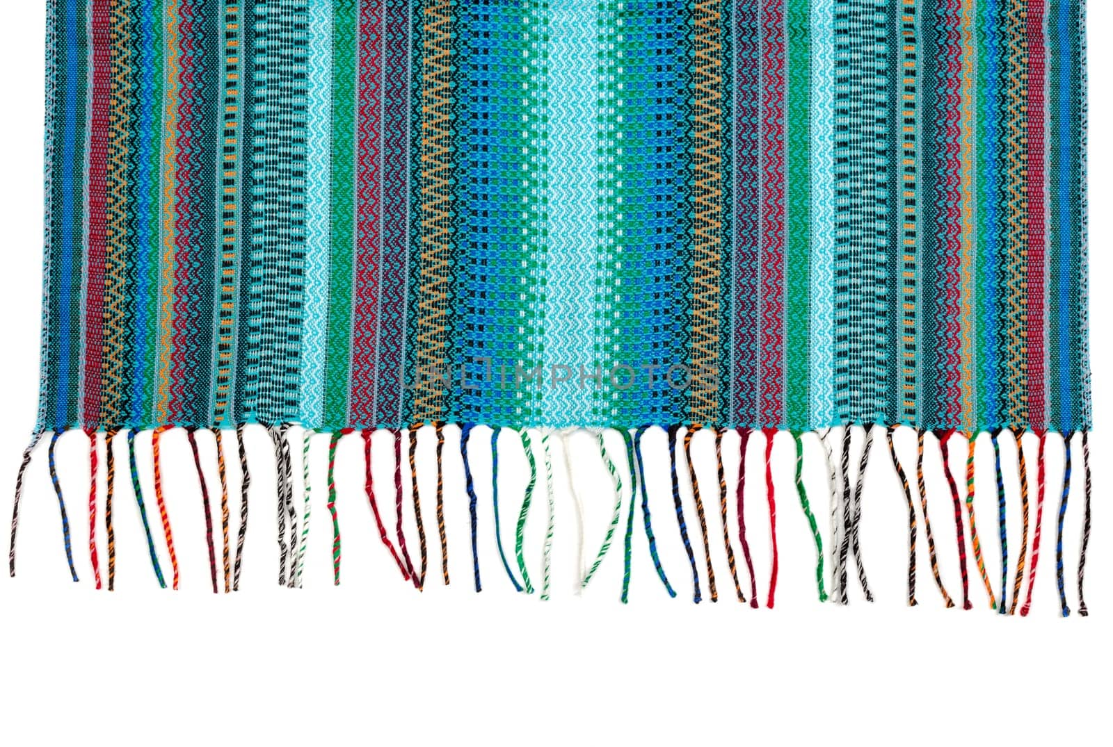 Trendy blue striped scarf closeup. Isolate on white.