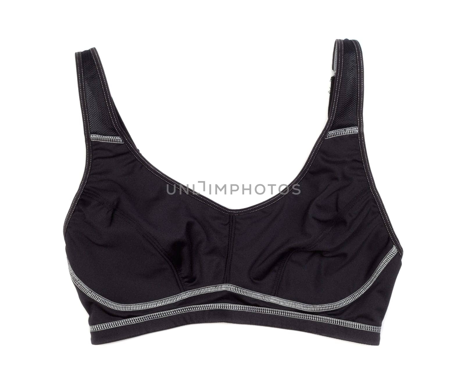 Satin black sports bra. Isolate on white.