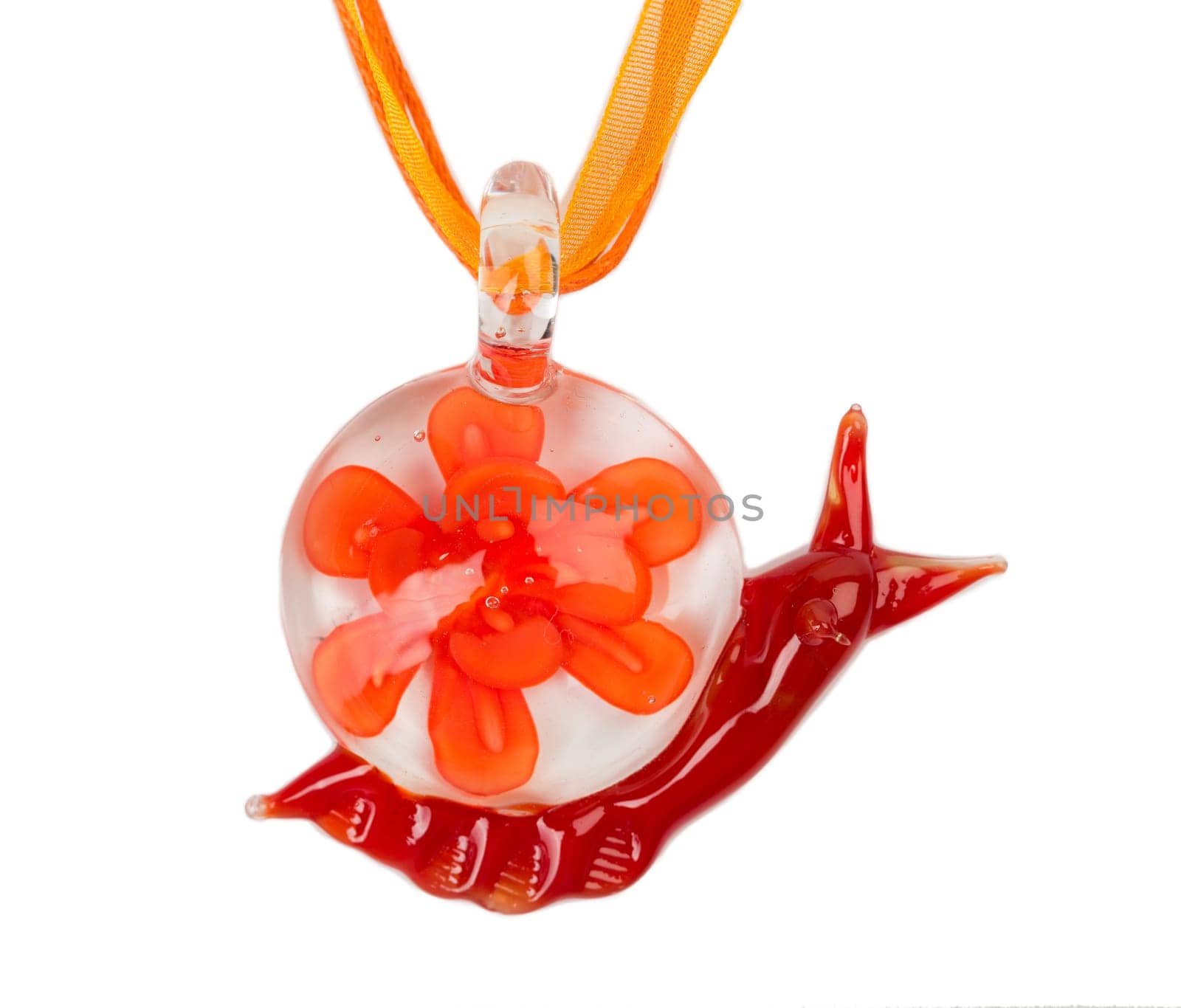 Murano glass necklace in the form of a snail. Isolate on white.