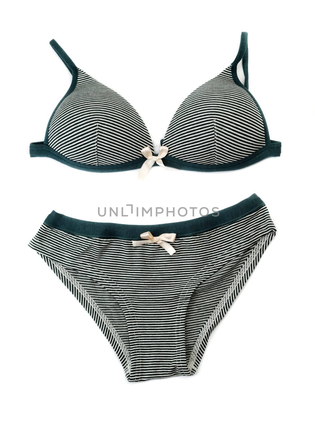Striped set of lingerie. Isolate on white background.