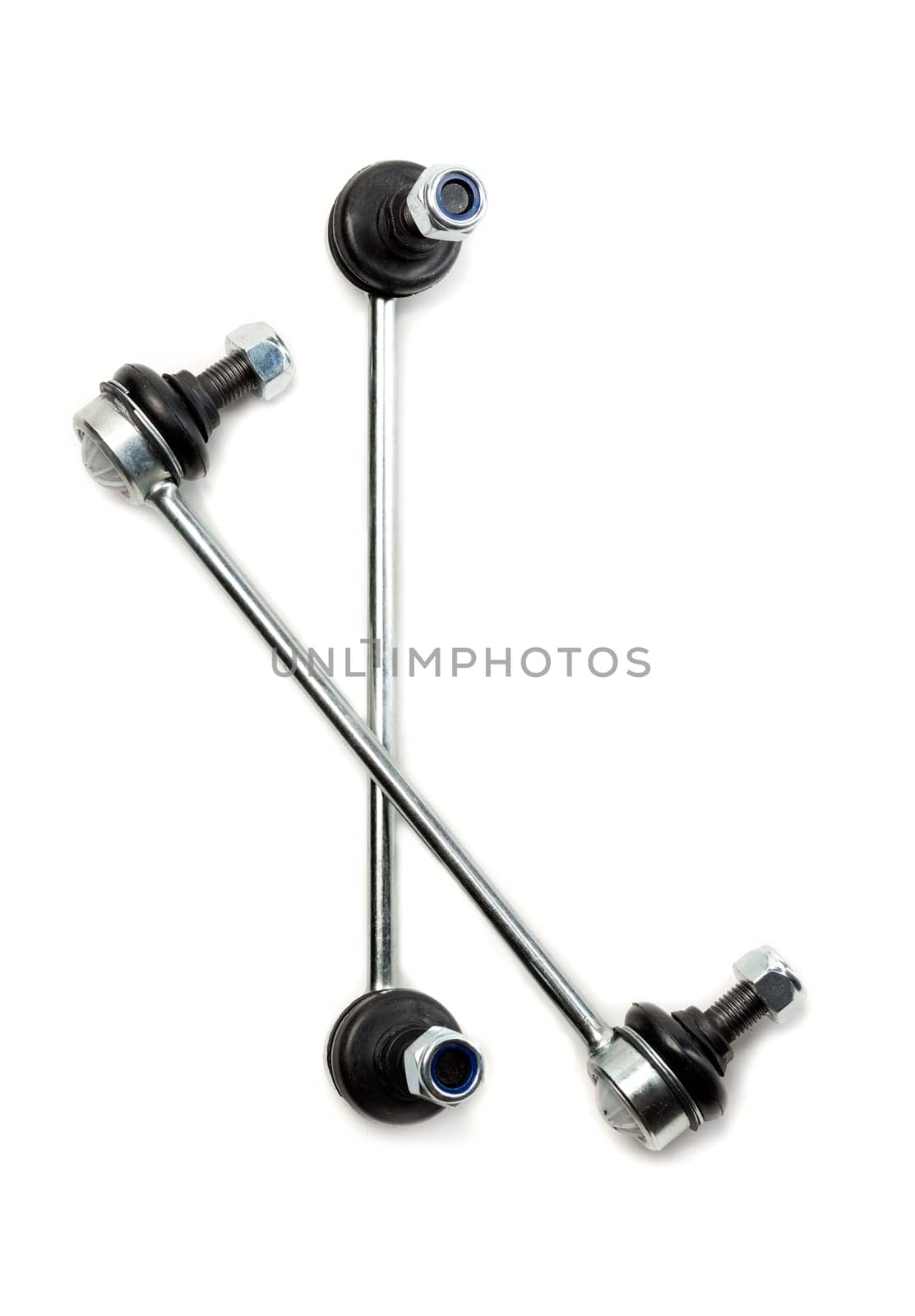 Two steel suspension arms of the vehicle. Isolate on white.