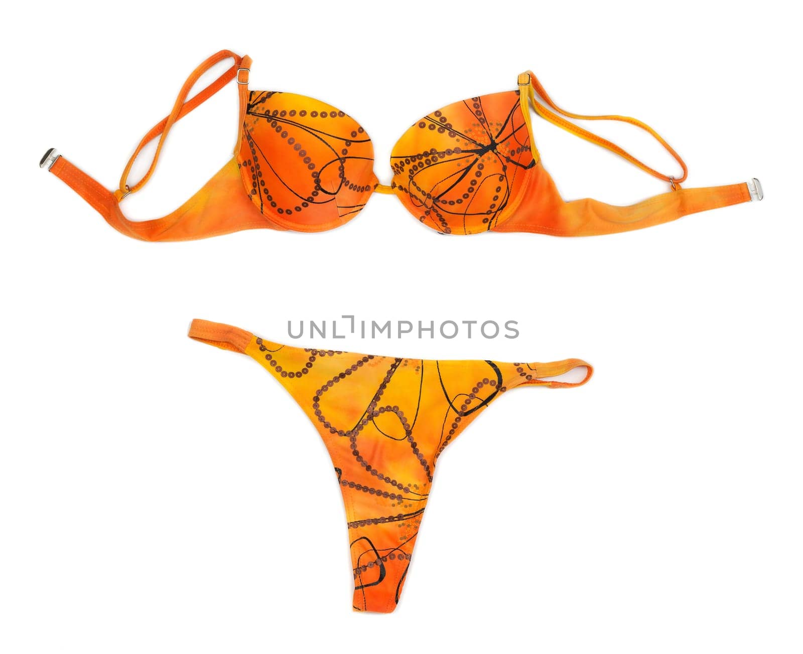 Orange halter bikini isolated on white background.