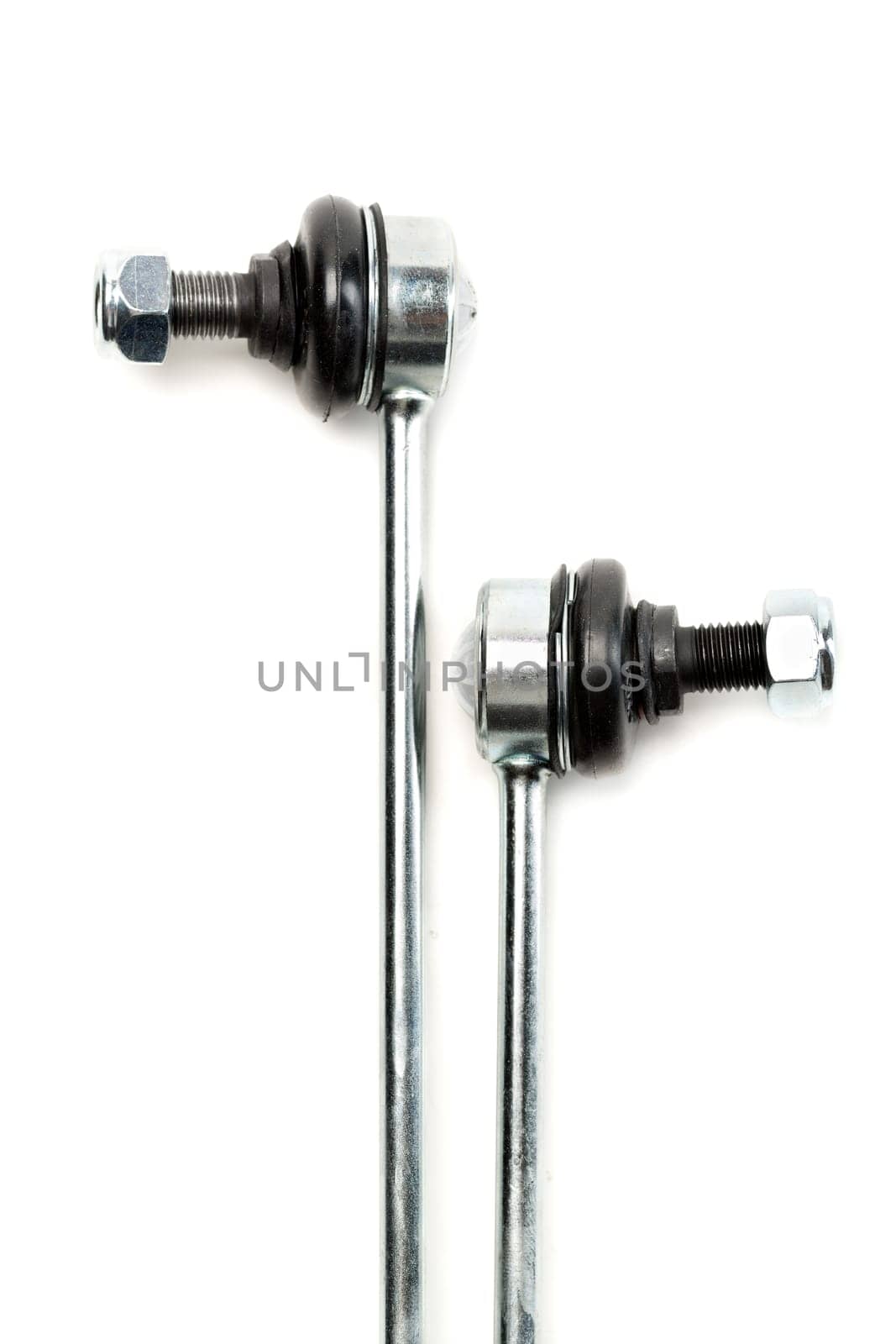 Close-up of two steel suspension arms of the vehicle. Isolate.