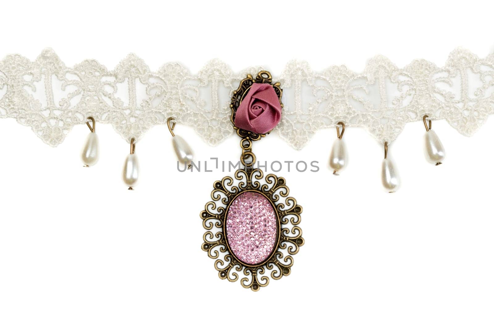 Pendant with pink stones. Isolate on white.