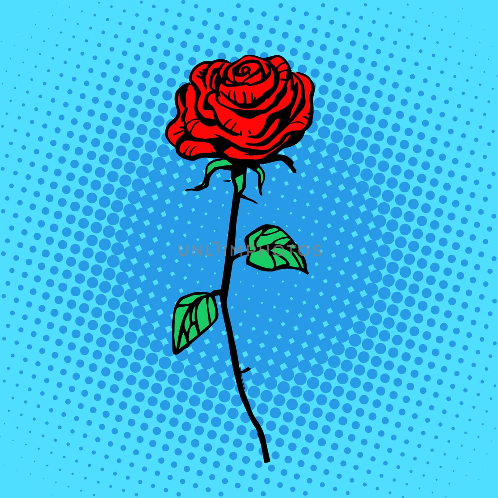 Flower red rose stem with thorns a symbol of love and romance