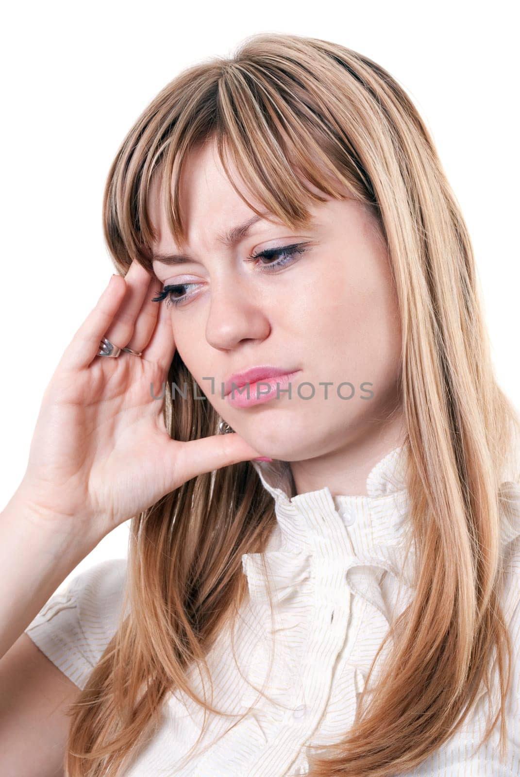 Business woman under stress against white background
