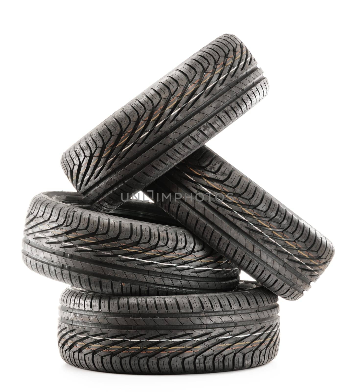 Four new black tires isolated on white background