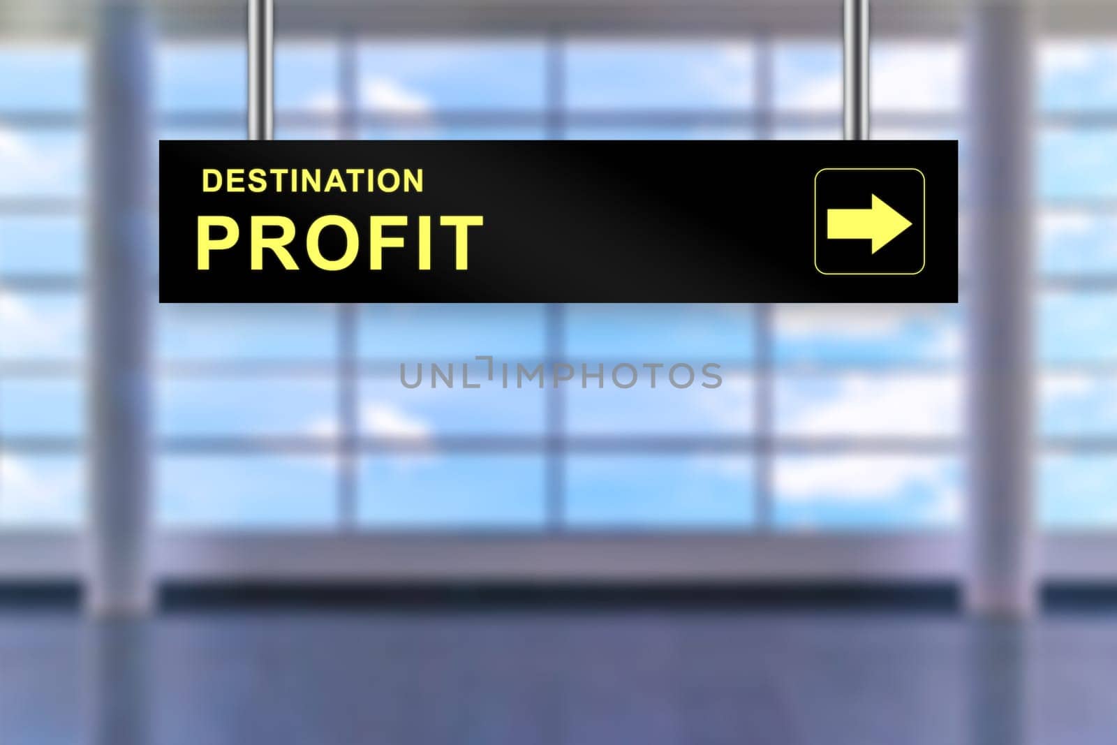 financial profit word on airport sign board with blurred background