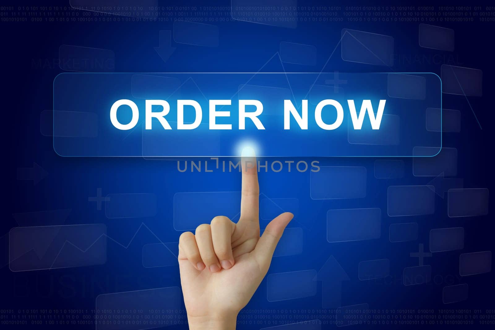 hand press on order now button on virtual screen