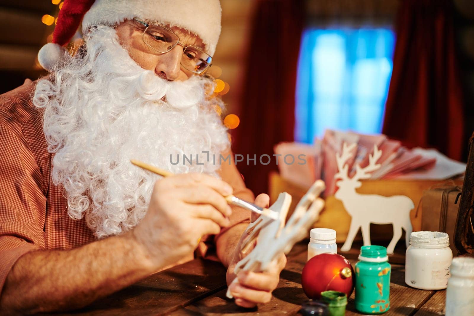 Santa Claus painting wooden Christmas deer