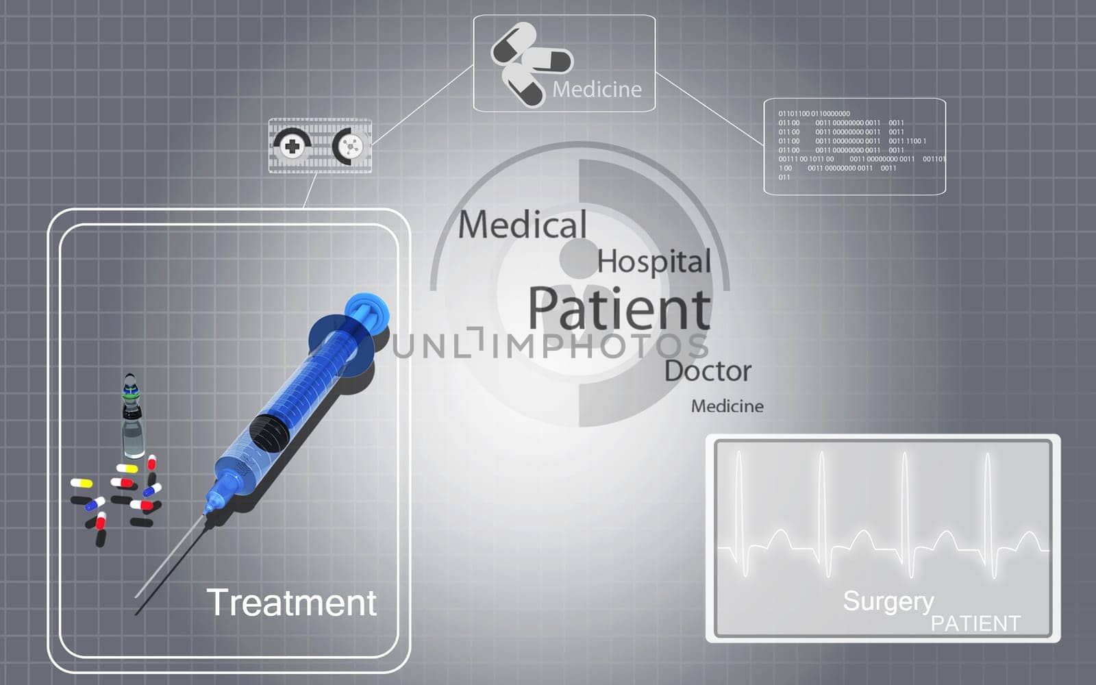 Digital illustration of syringe in color background