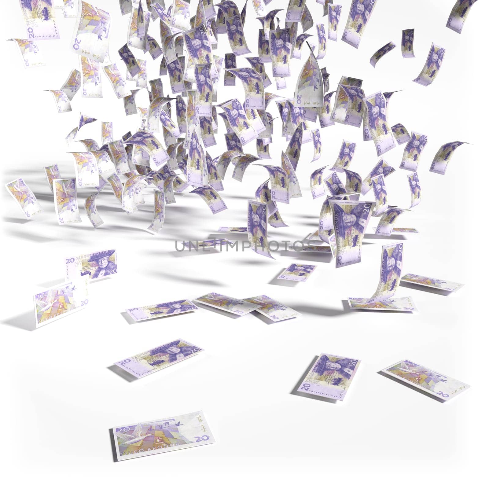 Money rain from 20 Swedish crowns bills