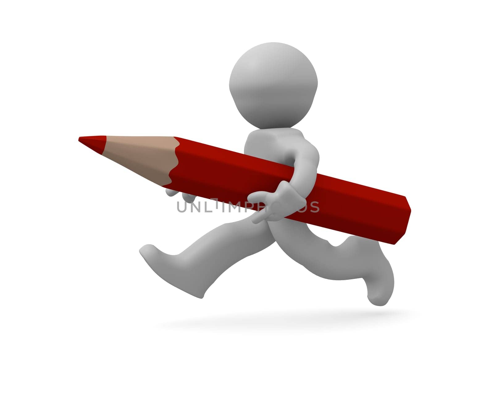 3d character running with a red pencil