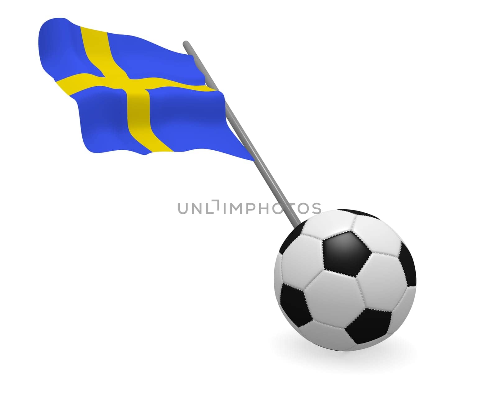 Soccer ball with the flag of Sweden on a white background