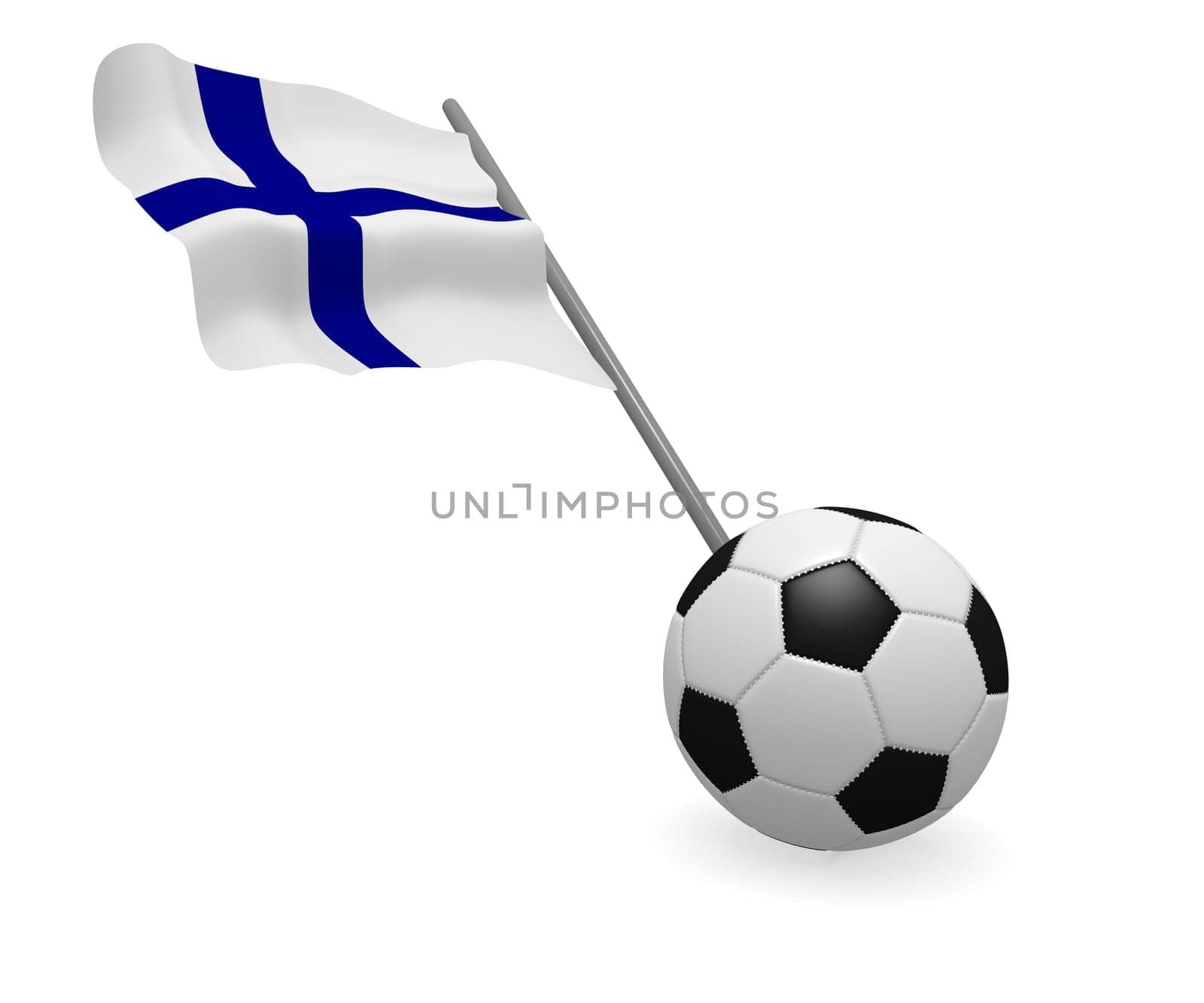 Soccer ball with the flag of Finland on a white background