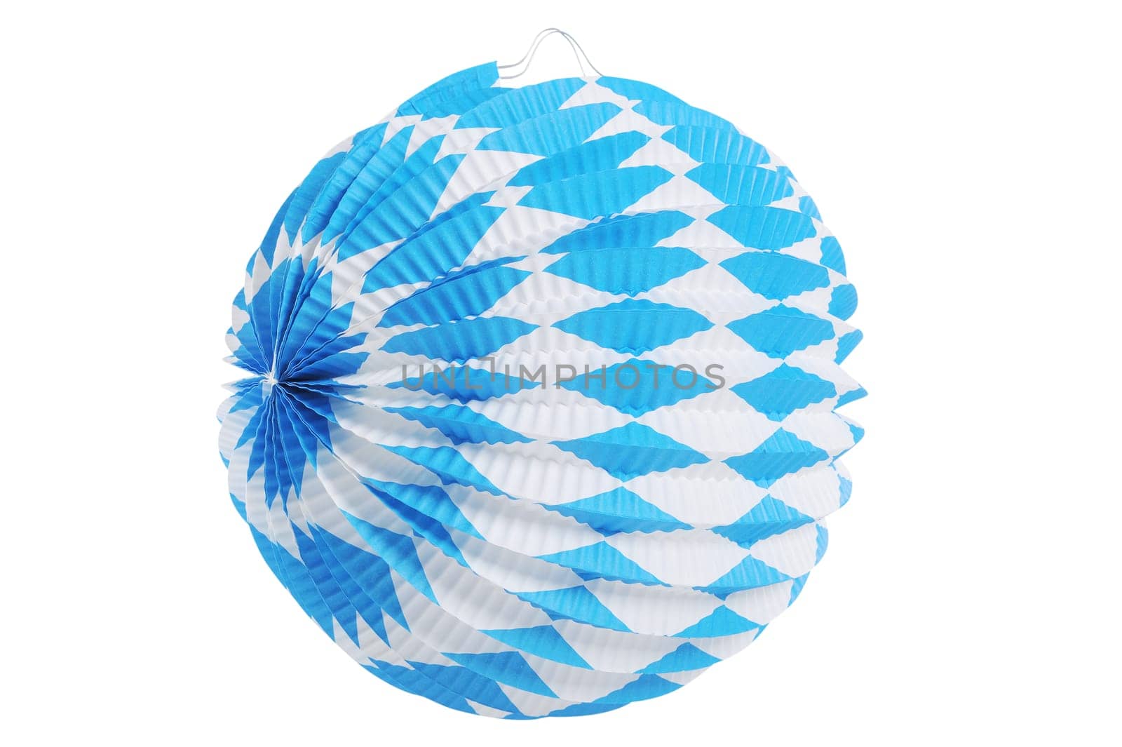 Original Bavarian paper lantern with diamond pattern. Classic beer tent decoration. Isolated on white.