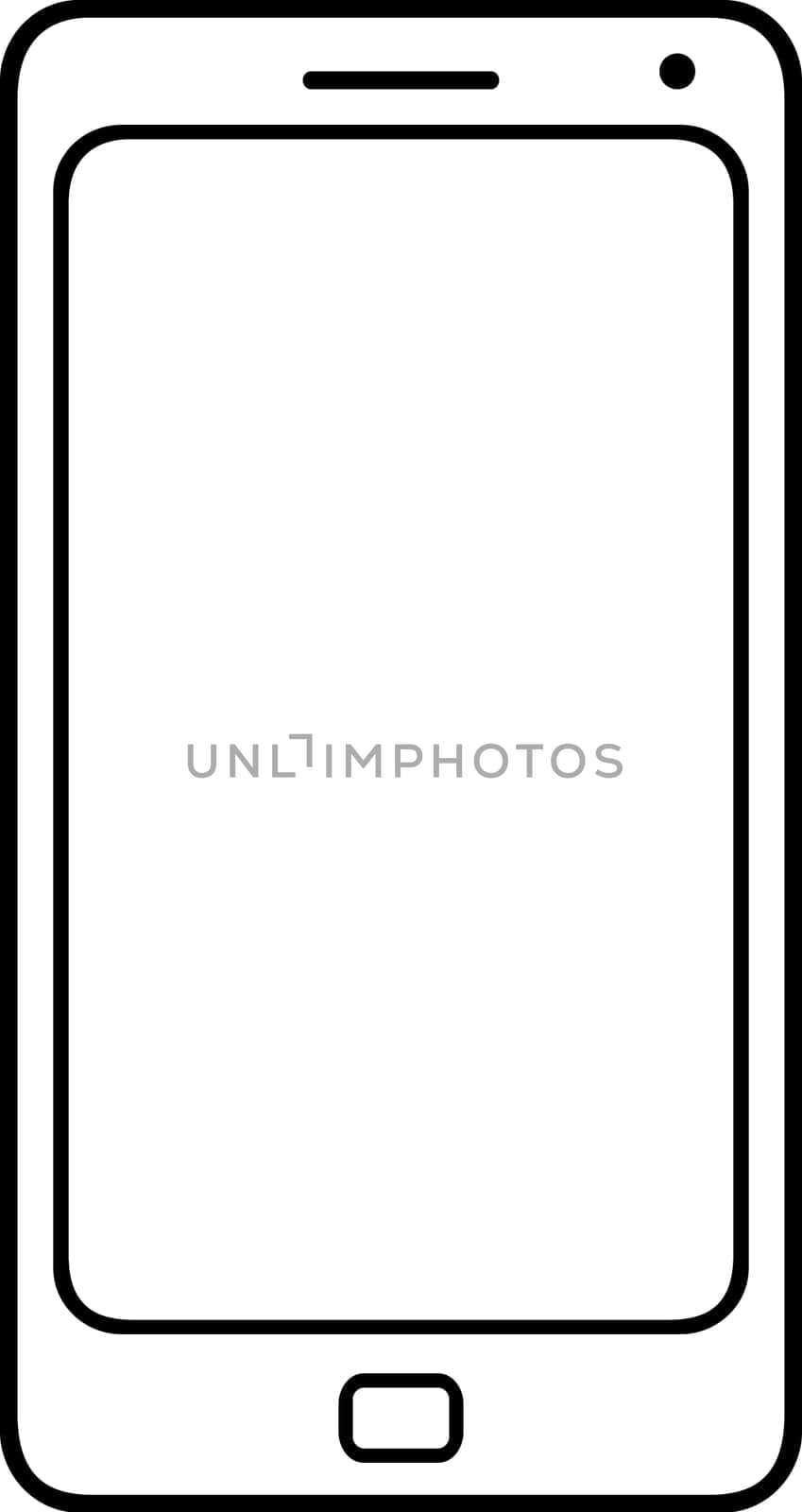 Simple smartphone with empty screen, vector graphic, element of infographics, webdesign icon, black and white, fully scalable