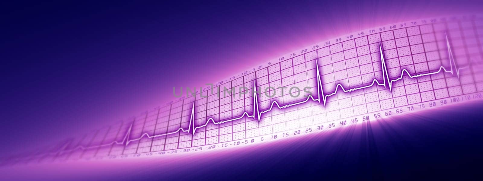 Heart rate with ECG graph on the futuristic medical monitor in the cyberspace. 3D background
