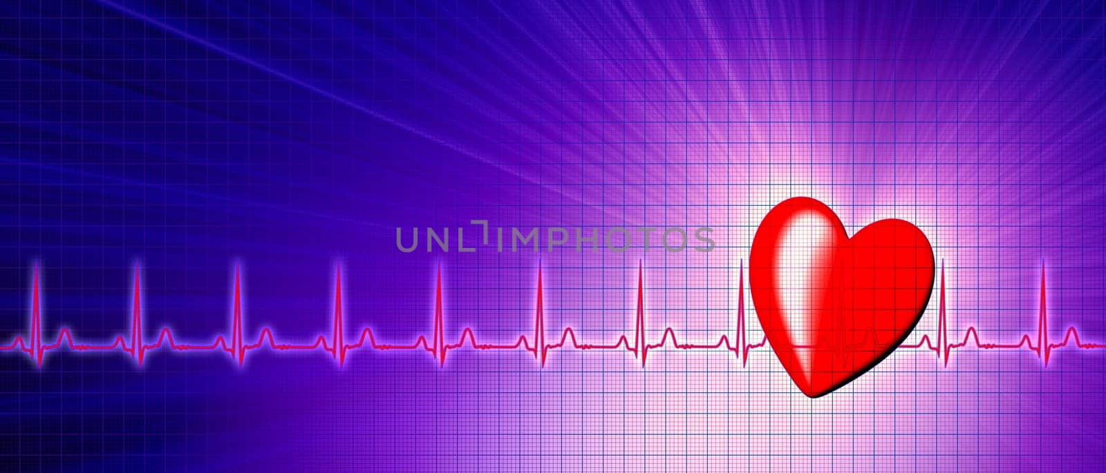 Heart rate with ECG graph on the futuristic medical monitor in the cyberspace. 3D background