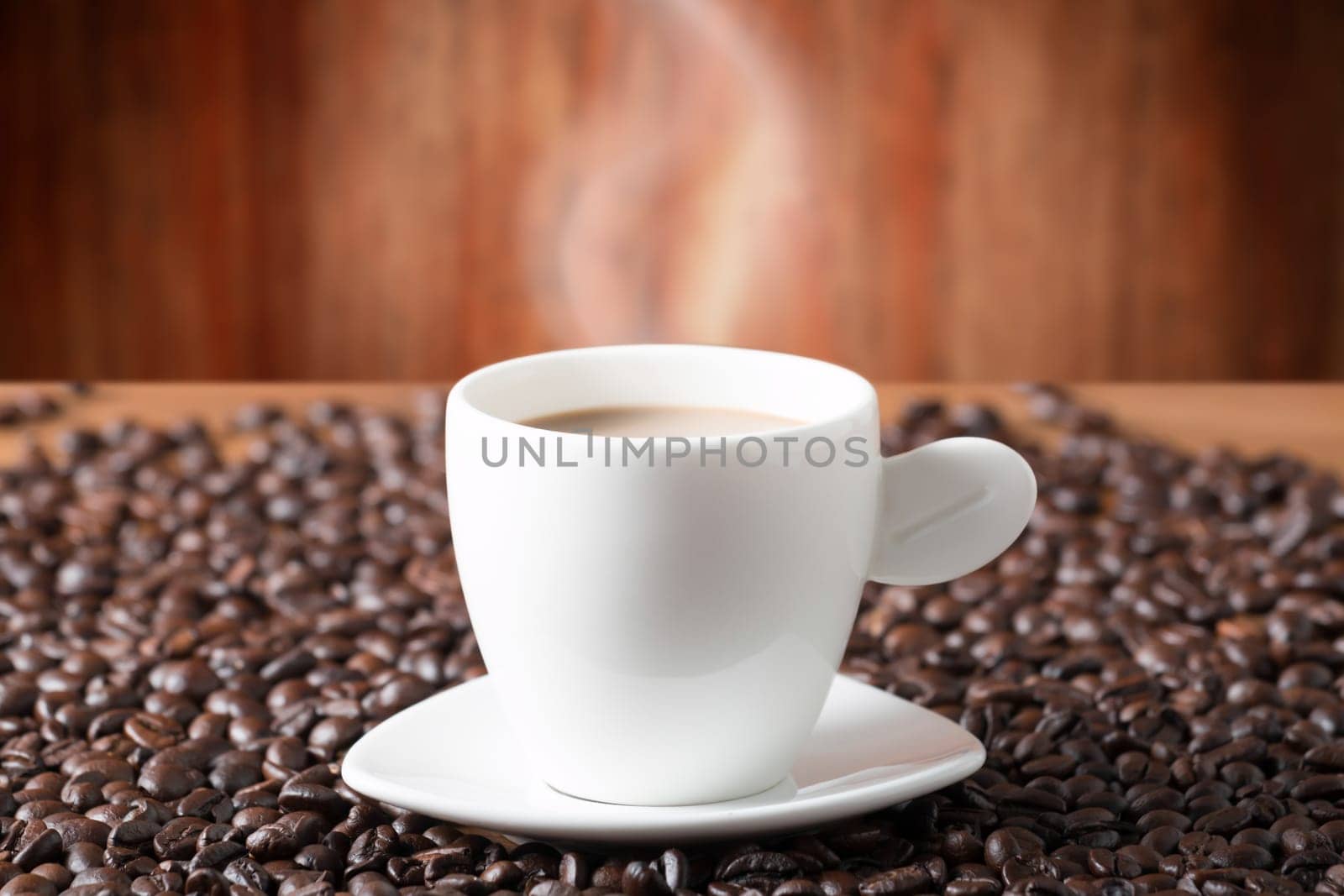 Coffee cup and coffee beans, vintage style