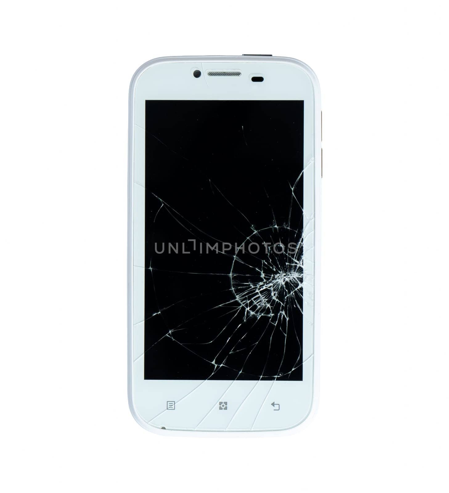 Broken smart phone isolated on white background