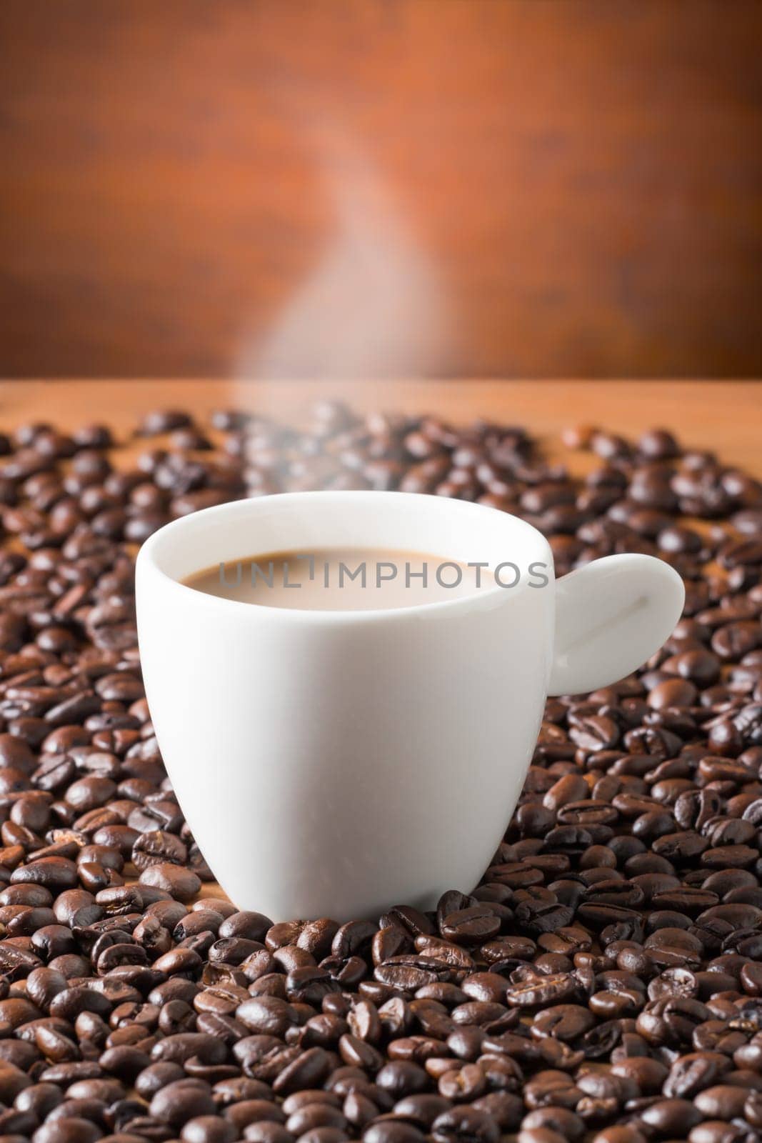 Coffee on teak wooden background, vintage