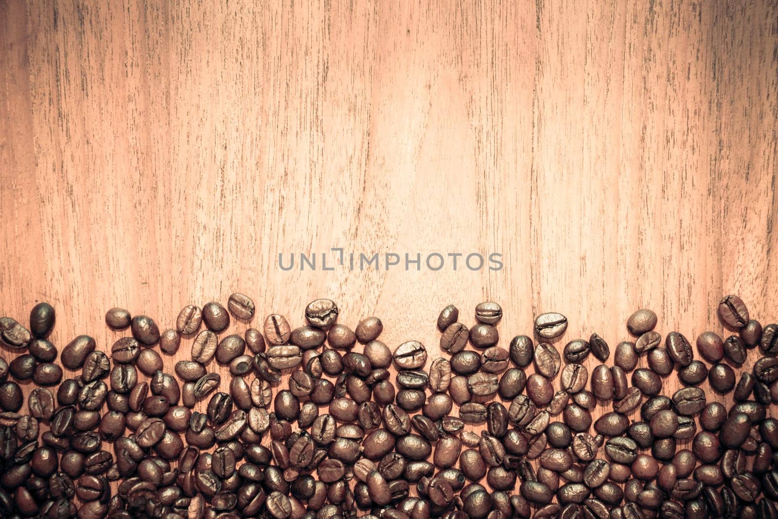 Coffee on teak wooden background, vintage