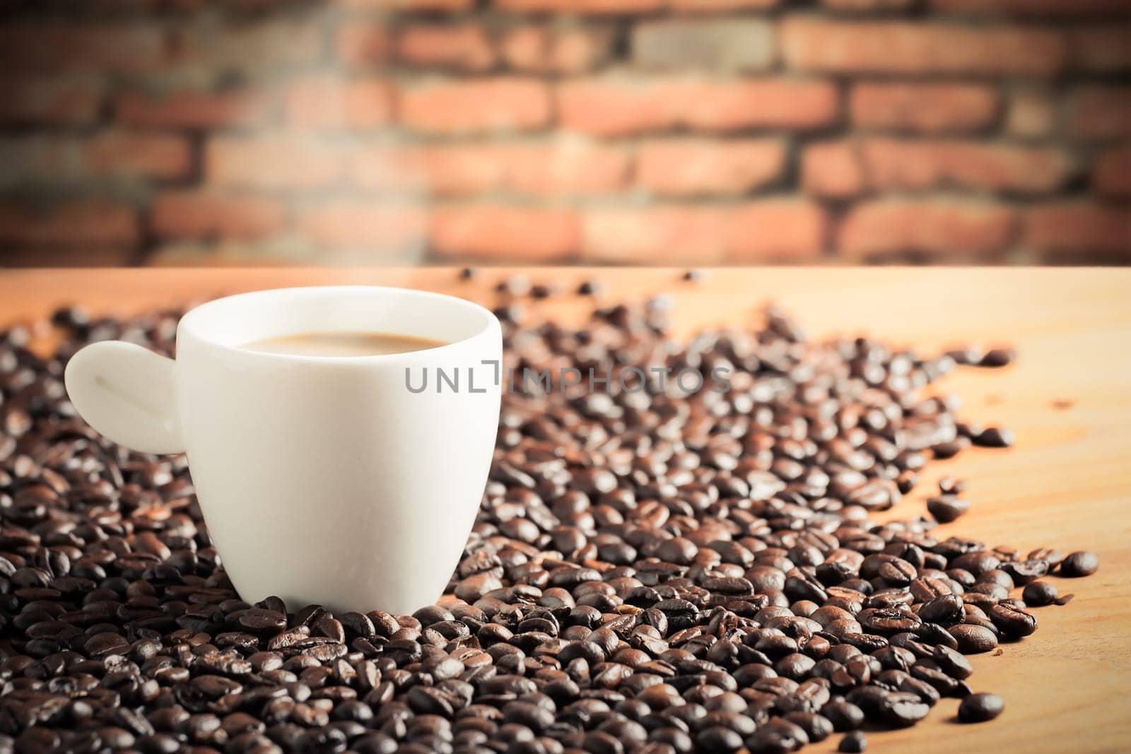 Coffee on teak wooden background, vintage