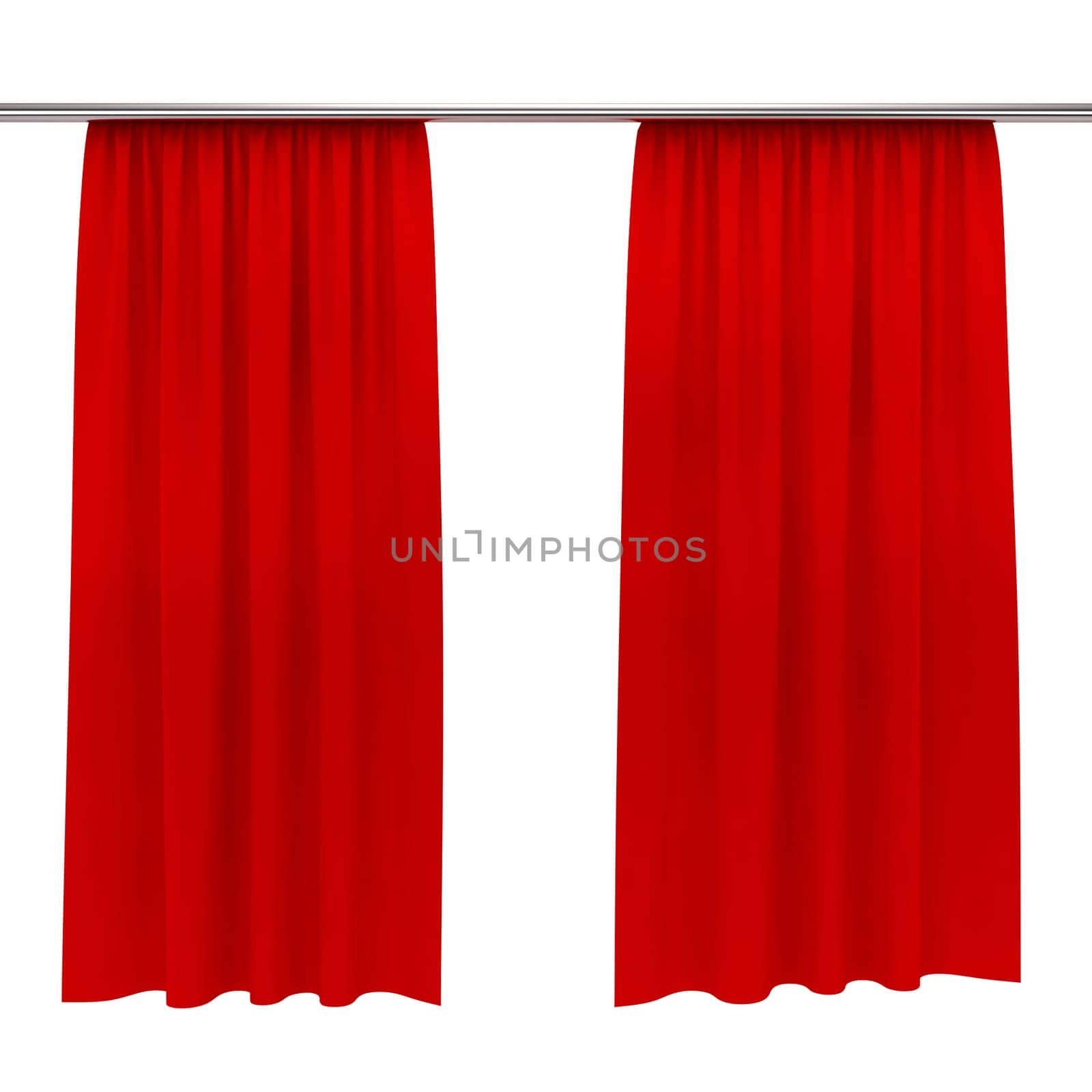 Red curtains. 3d image isolated on white background