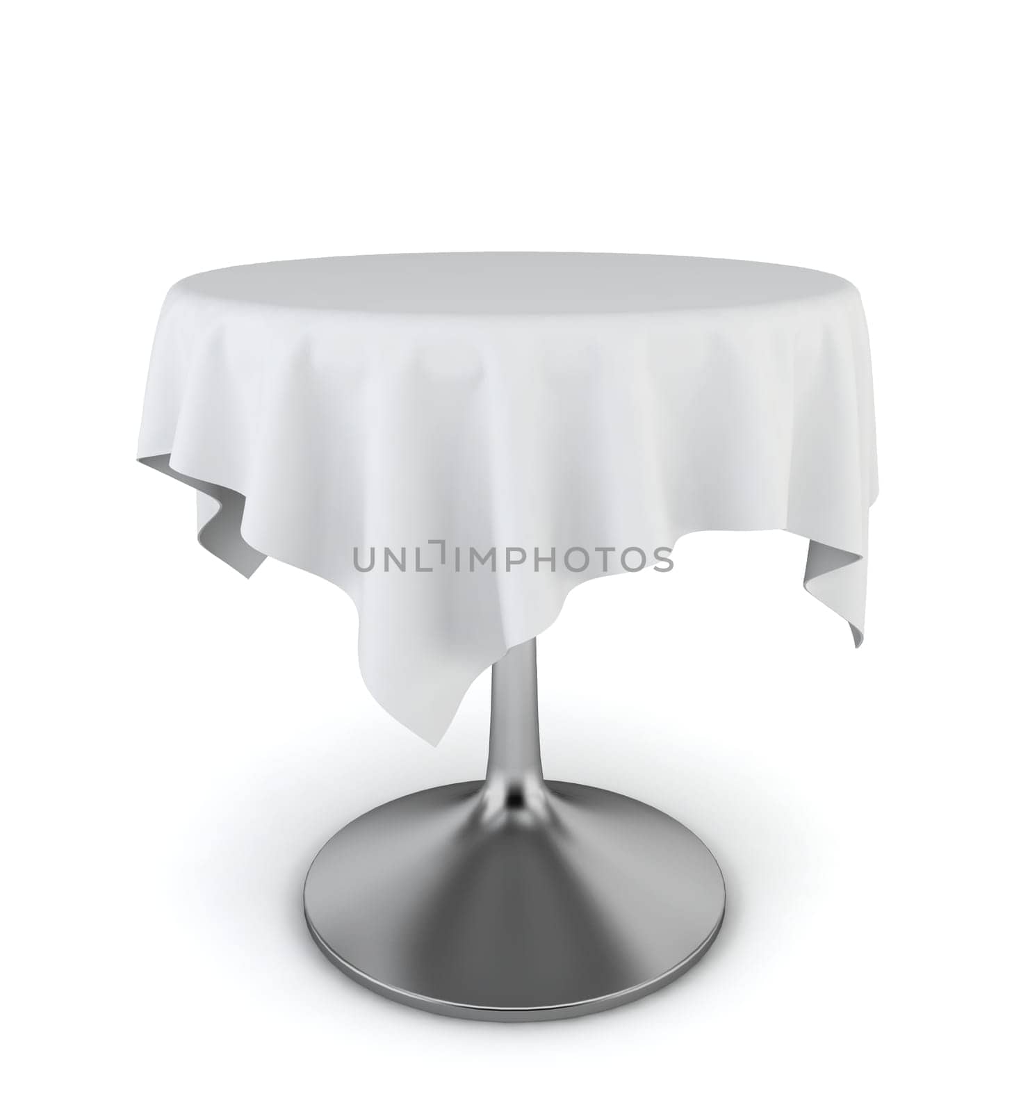 Modern table with tablecloth on it. 3d illustration on white background