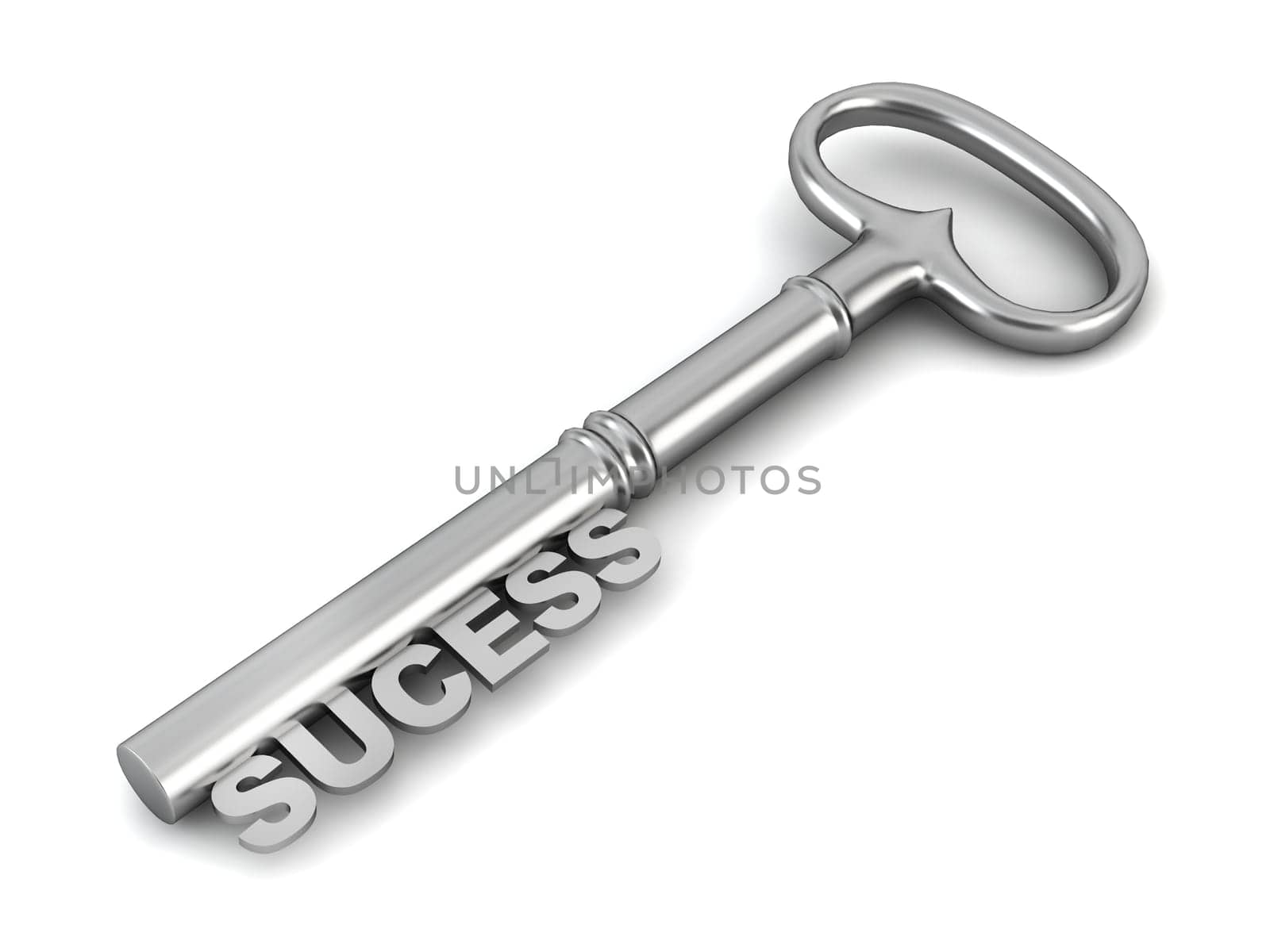 Sucess key. 3d illustration on white background