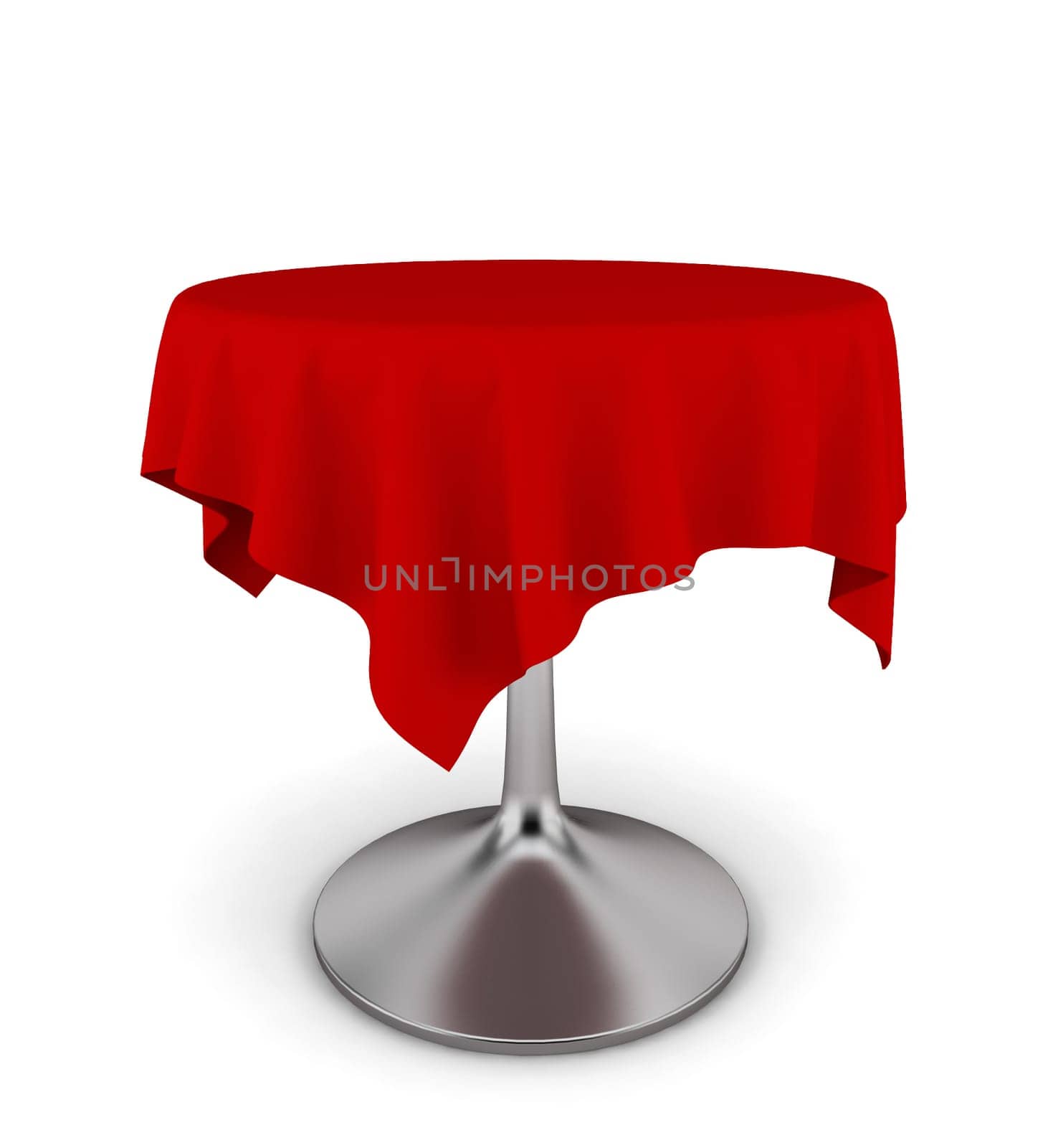 Modern table with tablecloth on it. 3d illustration on white background