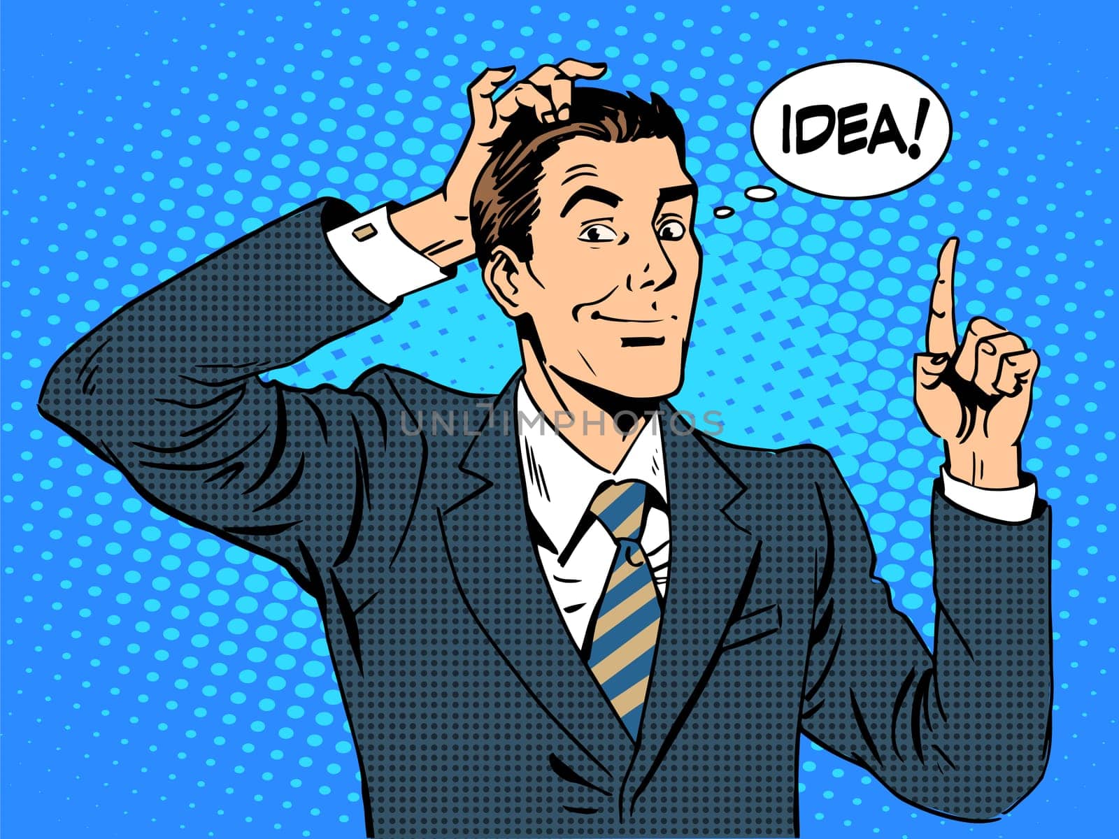 Creative business people from a businessman idea. The man at work. Retro style pop art