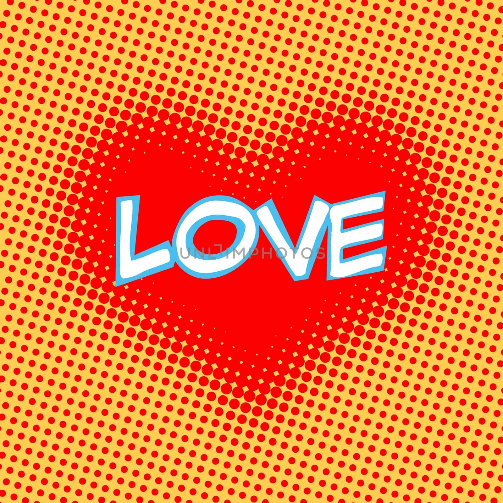 Love red heart inscription in retro style pop art. The symbol of a romantic relationship. Image for t-shirts, postcards and illustrations
