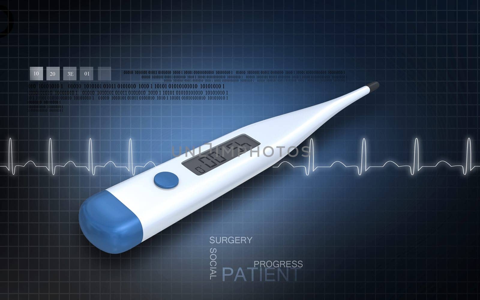 Digital illustration of thermometer in color background