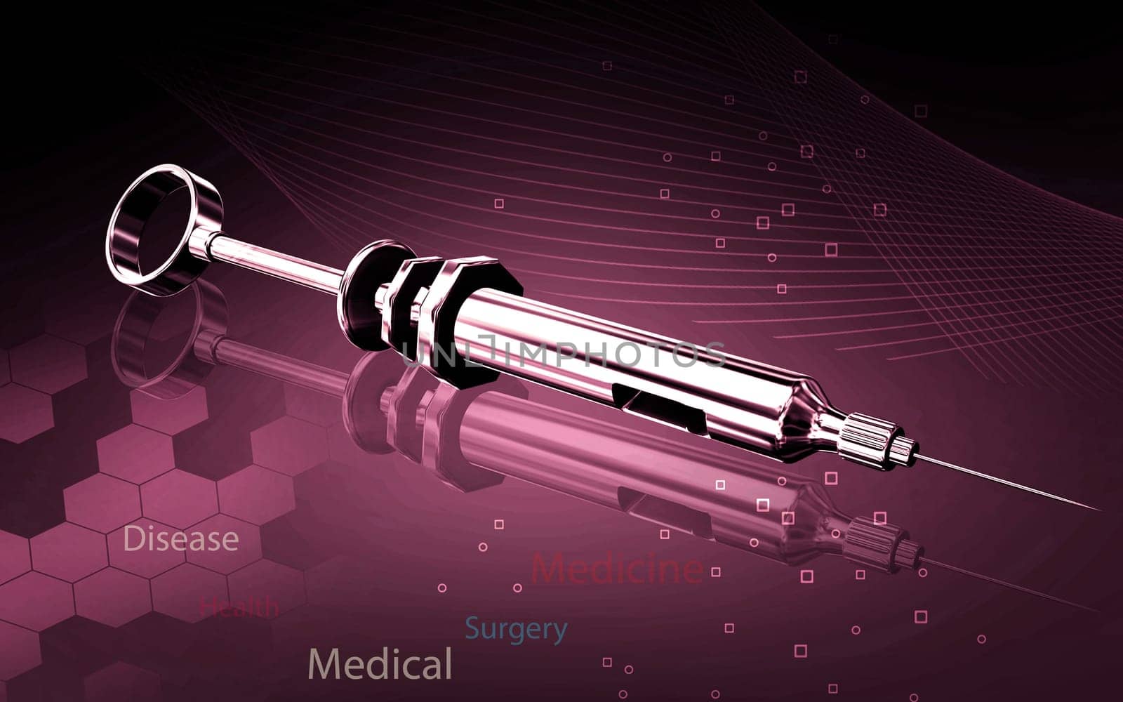 Digital illustration of syringe in color background