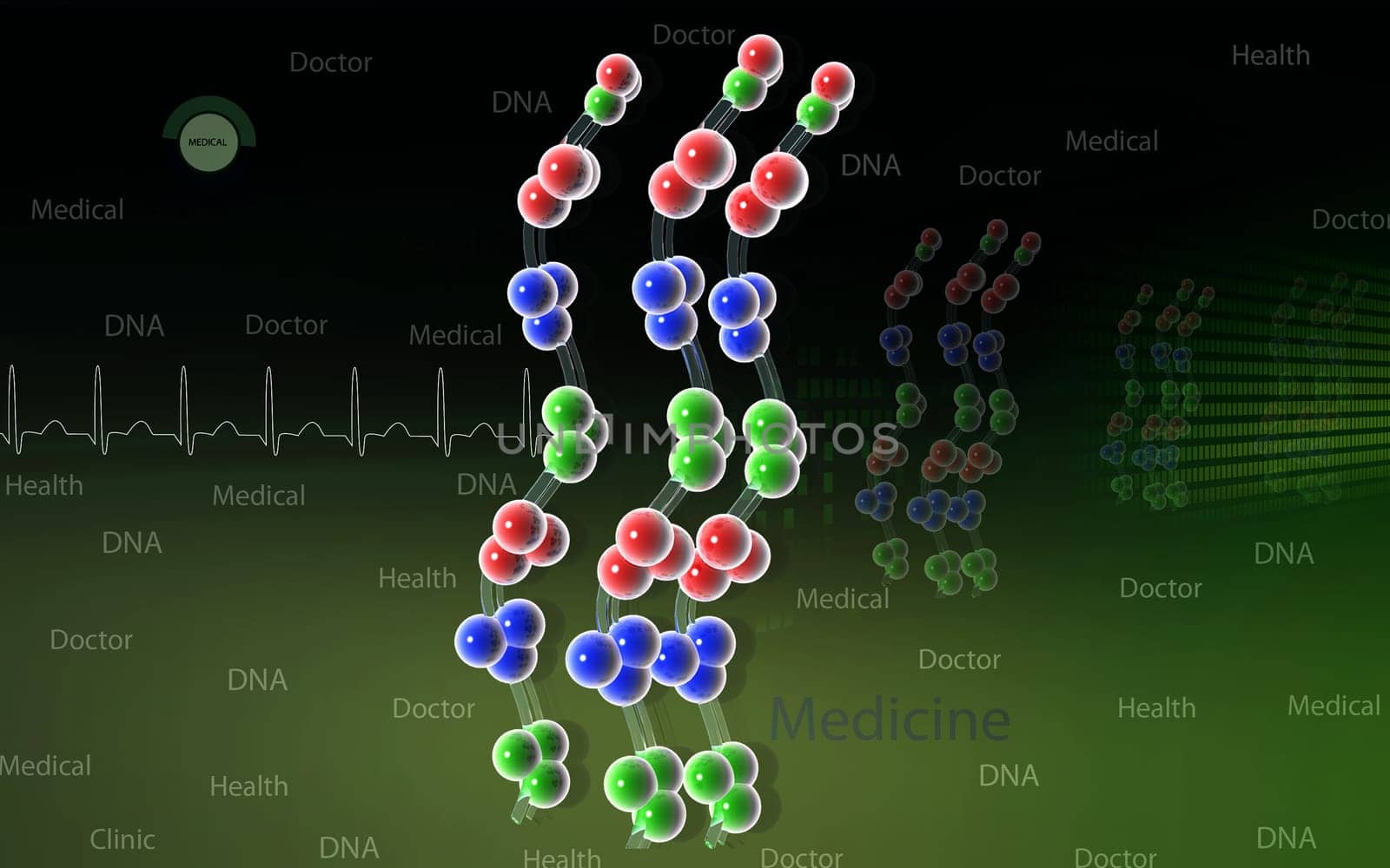 Digital illustration DNA structure in color background