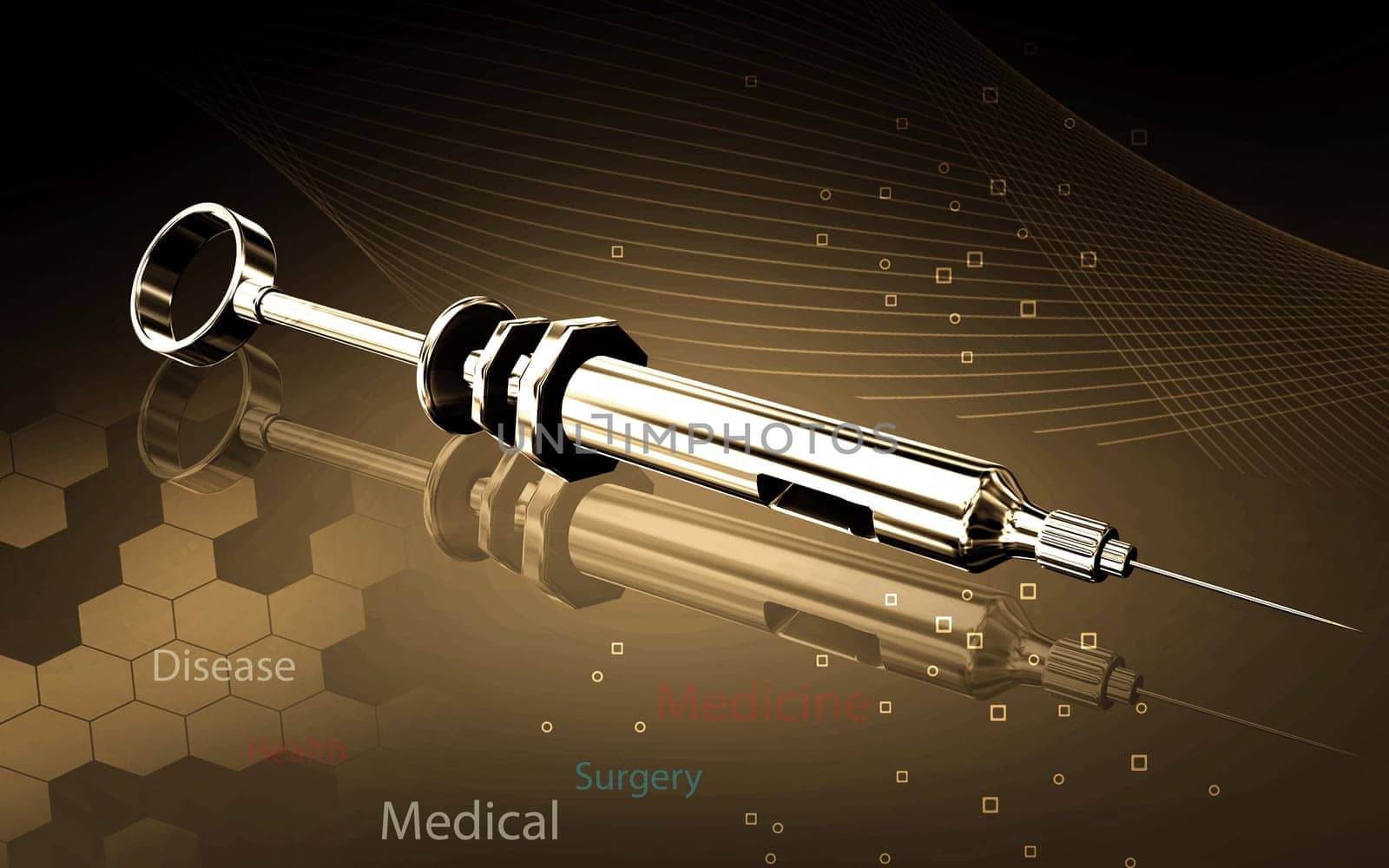 Digital illustration of syringe in color background