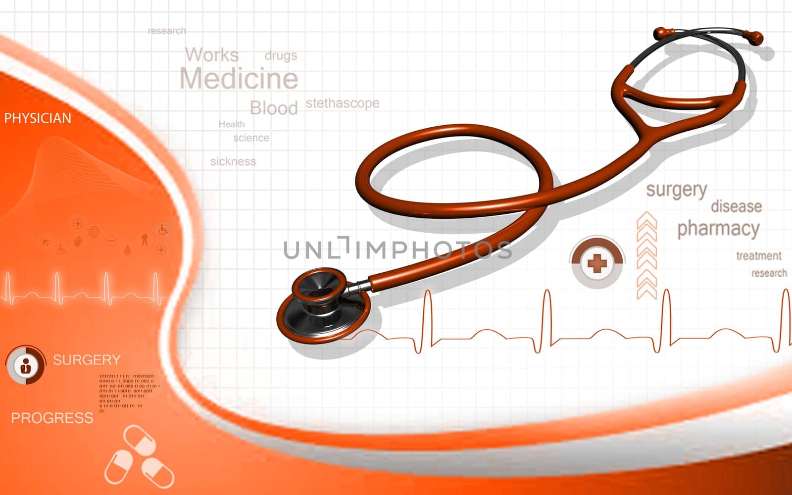 Digital illustration of stethoscope in color background