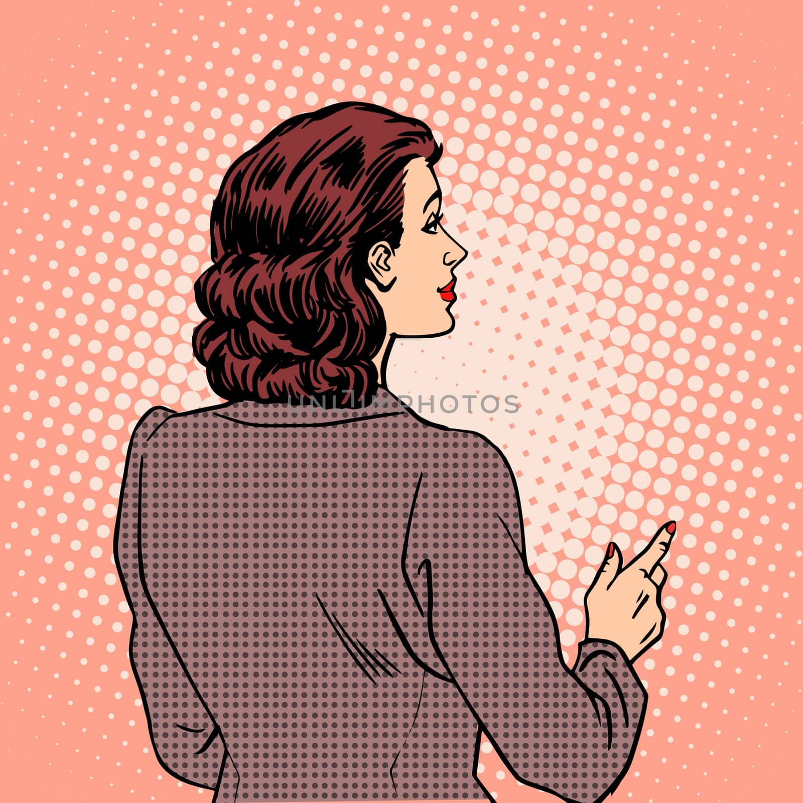 Woman autumn clothes back retro style pop art