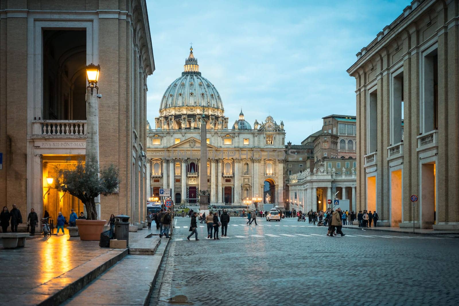 San Peter Cathedral in the night in Rome Italy