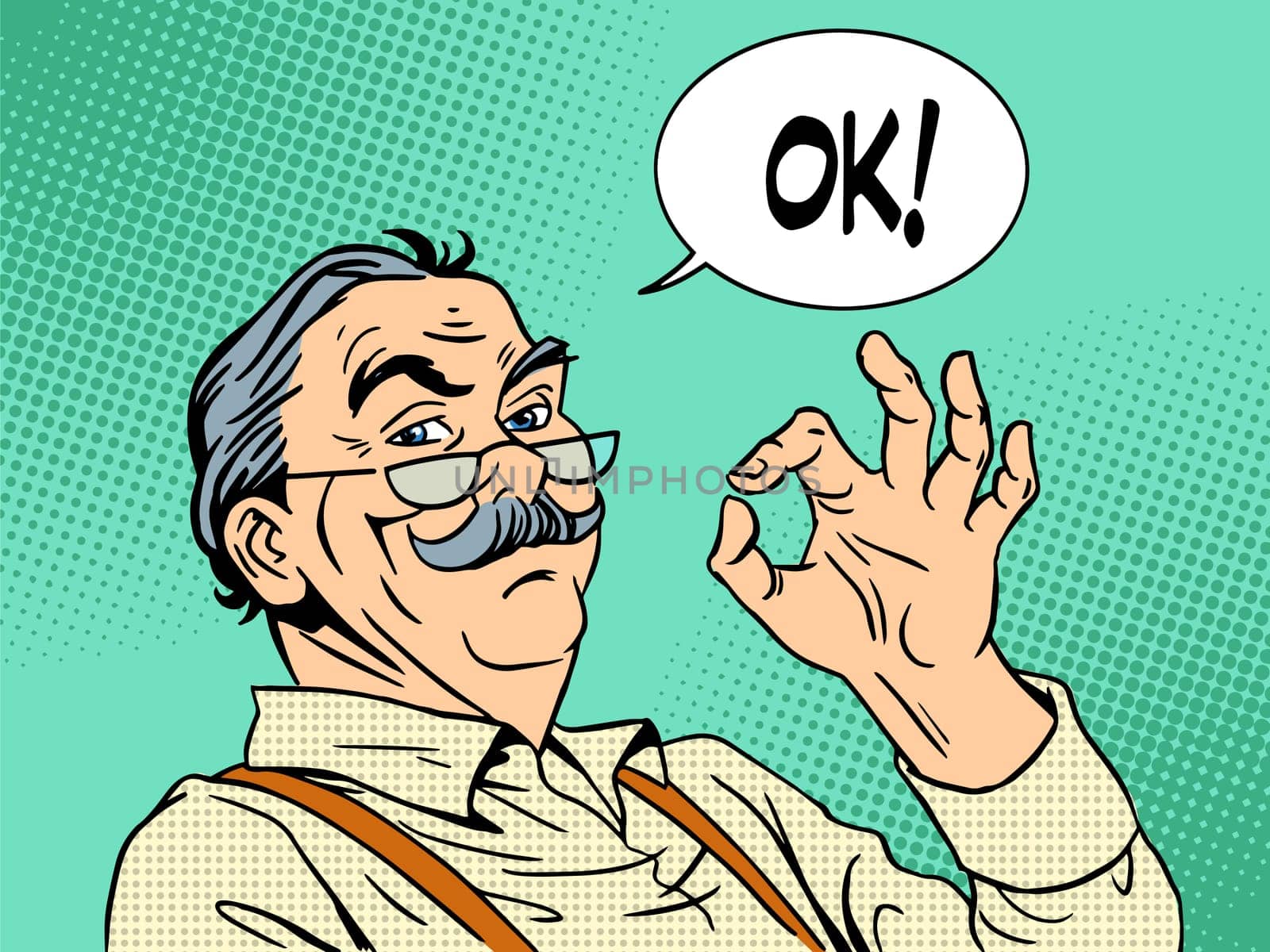 Grandpa gesture okay old man approval experience success pop art retro style. National Grandparents Day father