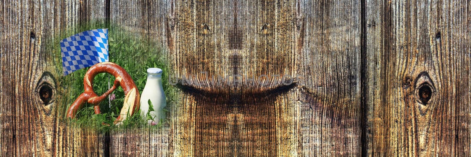 Collage - Good milk and baked goods from Bavaria on a wooden background