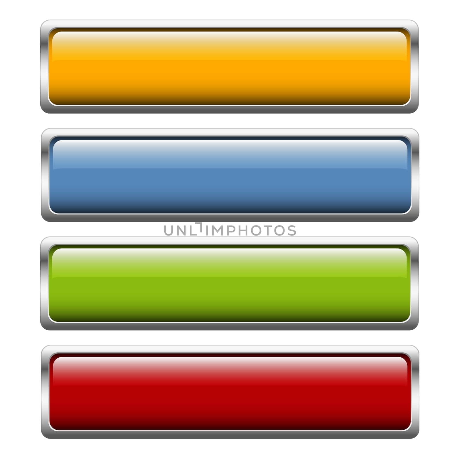 collection of buttons with shiny silver frame in four colors