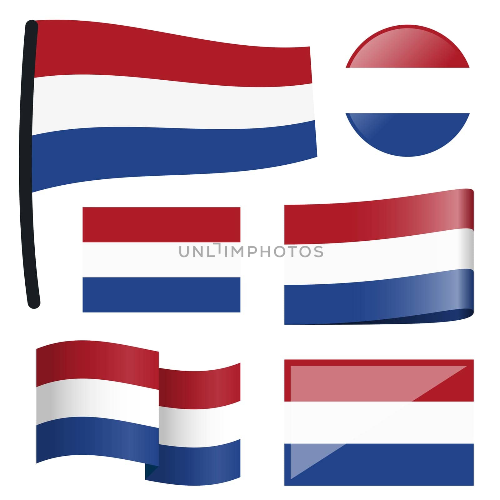 collection of different swung flags of country Netherlands