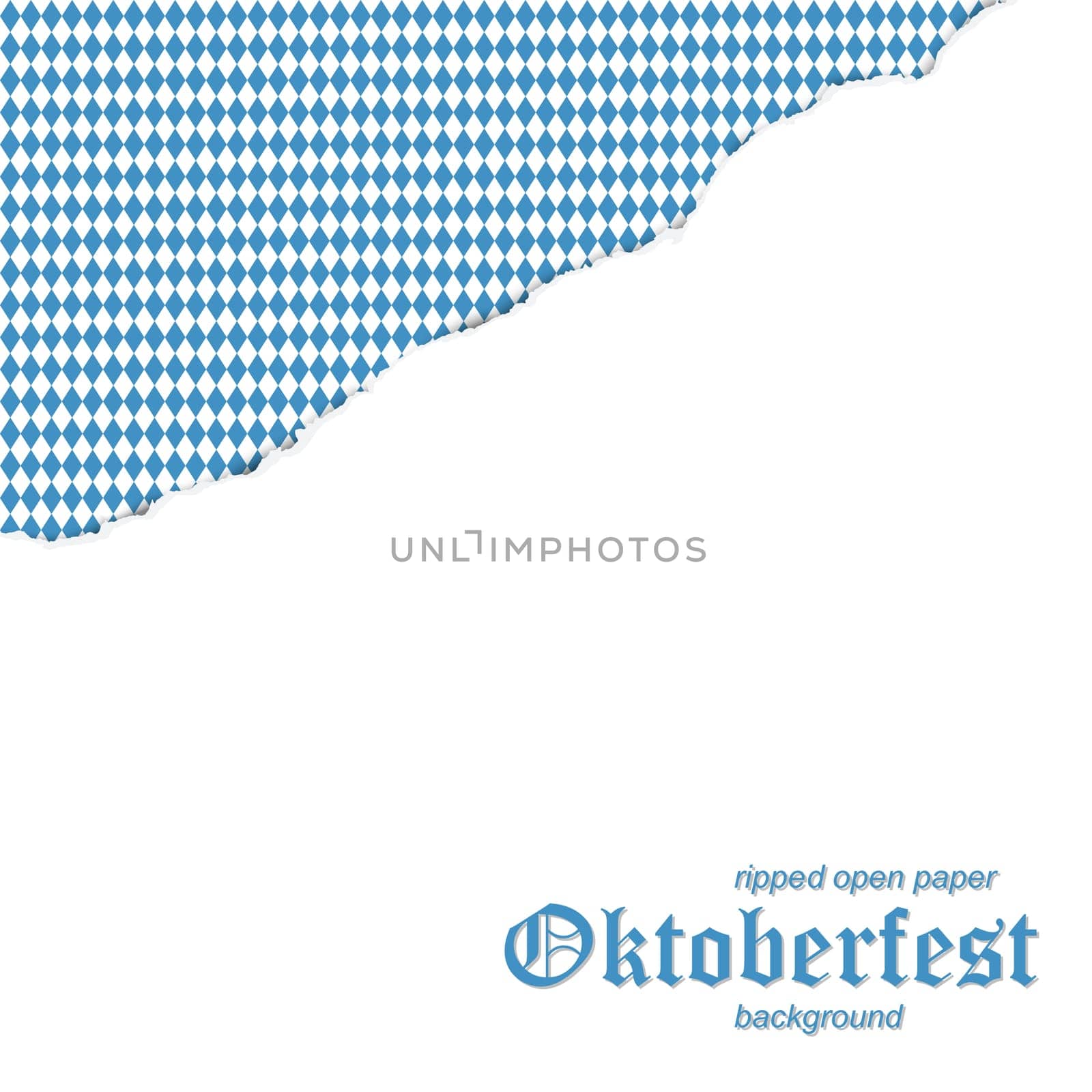 vector of ripped open white paperwith blue and white checkered German Oktoberfest background