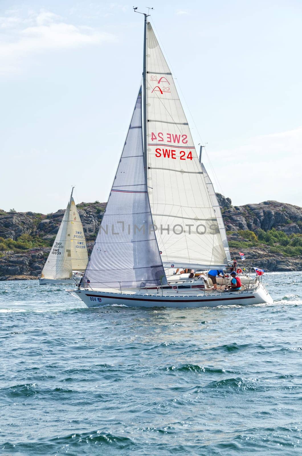 one sailing boat in a competition in sweden on the westcoast